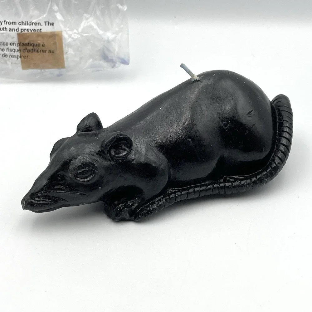 Vintage 1990s Old Navy Supply Company Black Rat Mouse Candle Halloween 9.3 Oz
